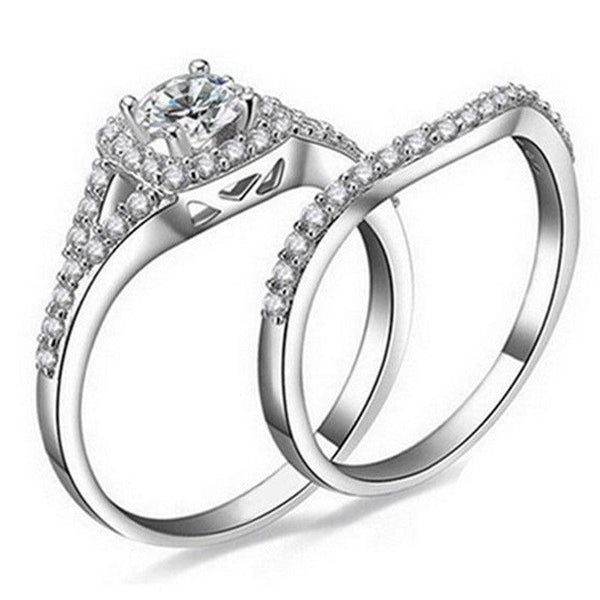 Luxury Square Full Diamond S925 Sterling Silver Combined Ring Set - Amazitshop