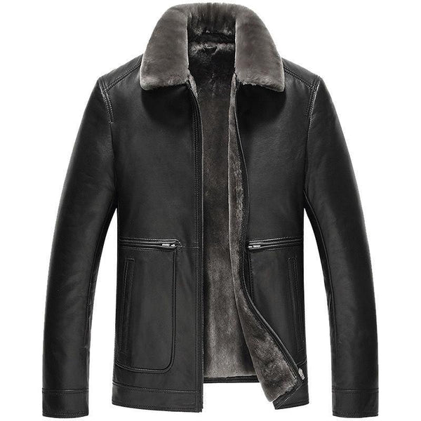 Male Leather Short Chic Motorcycle Jacket Thickened Coat - Amazitshop
