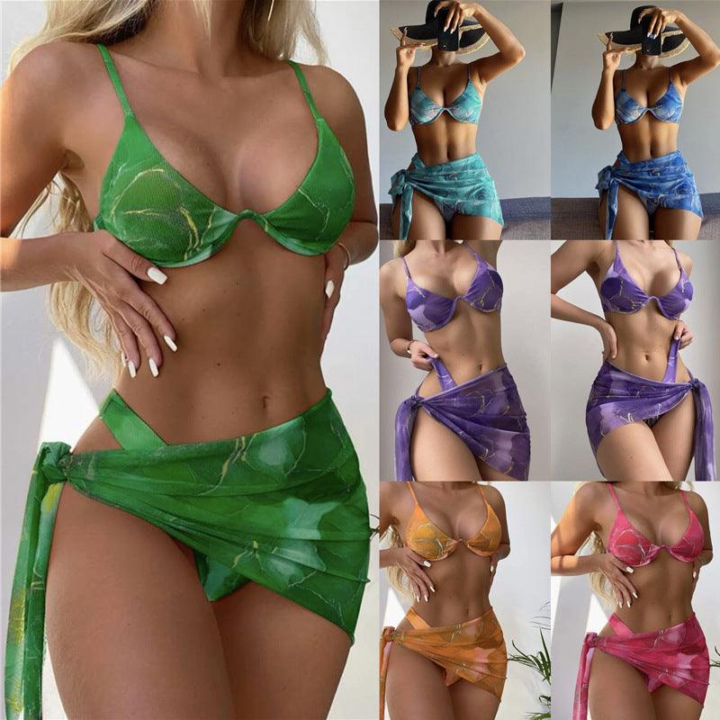 Marble Printed Lingerie 3pcs Bikini Swimwear Summer - Amazitshop