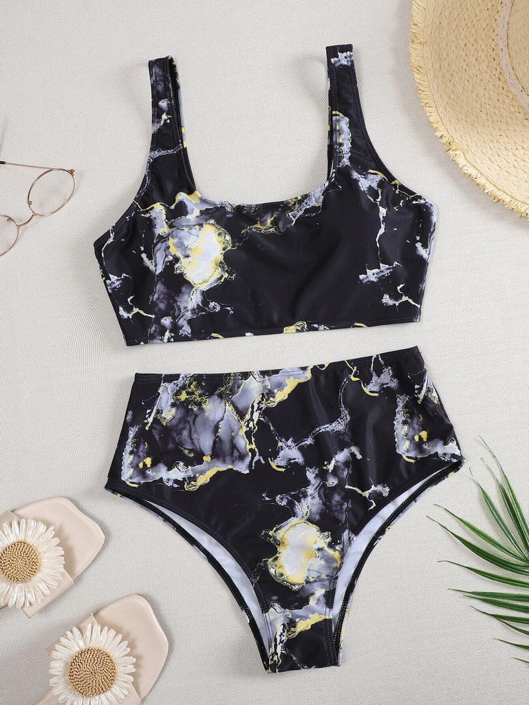 Marble Tie - dye Printing Women's Seperated Swimwear - Amazitshop