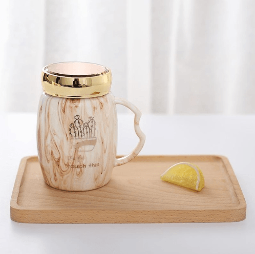 Marbling Mug Four Design Ceramic Cup With A Lid Cold Heat Office Home Milk Glass Drinkware Personality Creative Handle - Amazitshop