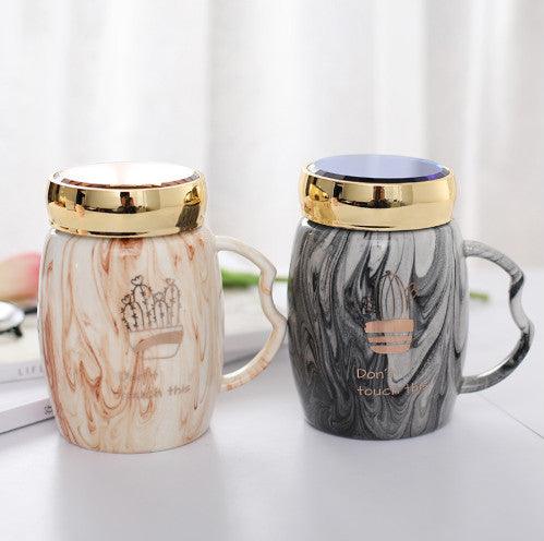Marbling Mug Four Design Ceramic Cup With A Lid Cold Heat Office Home Milk Glass Drinkware Personality Creative Handle - Amazitshop