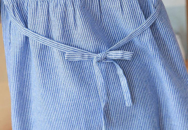 Maternity Dress Stand - up Collar Striped Embroidery Maternity Top - Amazitshop