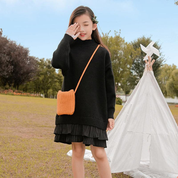 Medium And Large Children's Mid - length Sweater Thickened Kids' Dress - Amazitshop