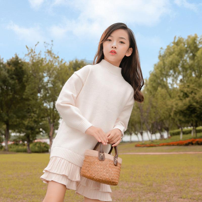 Medium And Large Children's Mid - length Sweater Thickened Kids' Dress - Amazitshop