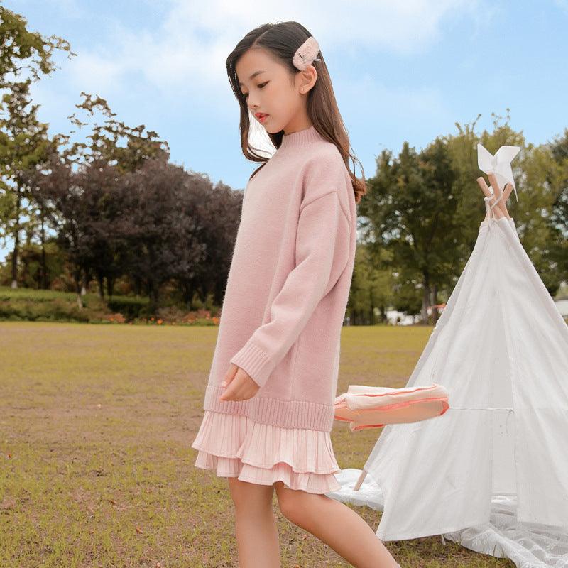 Medium And Large Children's Mid - length Sweater Thickened Kids' Dress - Amazitshop