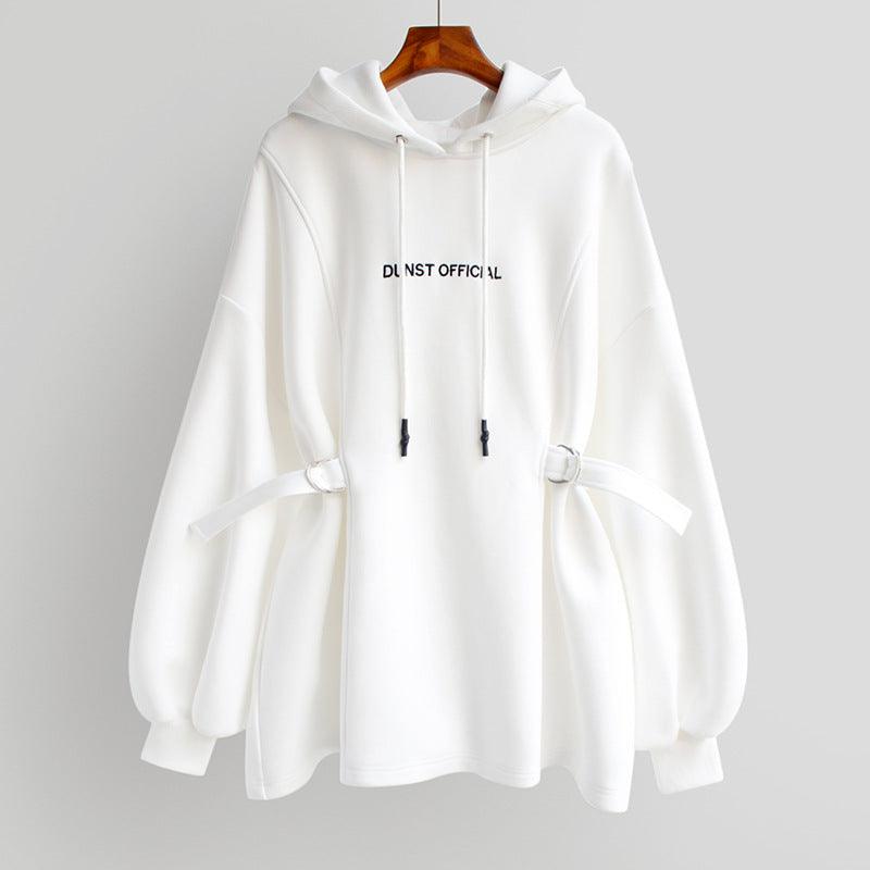 Medium Length Loose Waisted Hoodie Jacket - Amazitshop