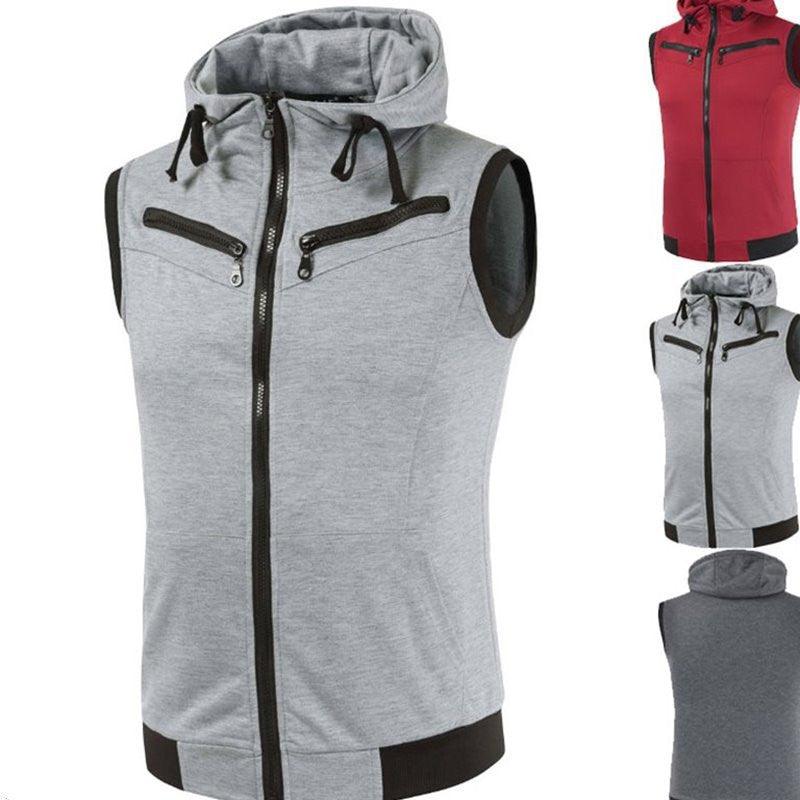 Men Camouflage Jacket Vest Casual Hooded Zip Sleeveless Tops - Amazitshop