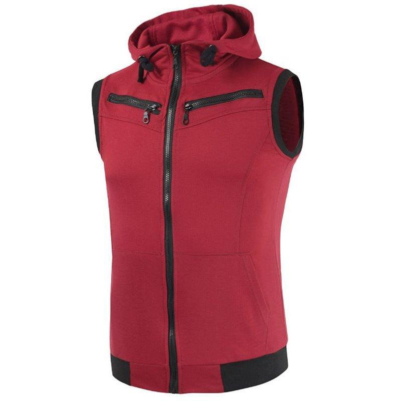 Men Camouflage Jacket Vest Casual Hooded Zip Sleeveless Tops - Amazitshop