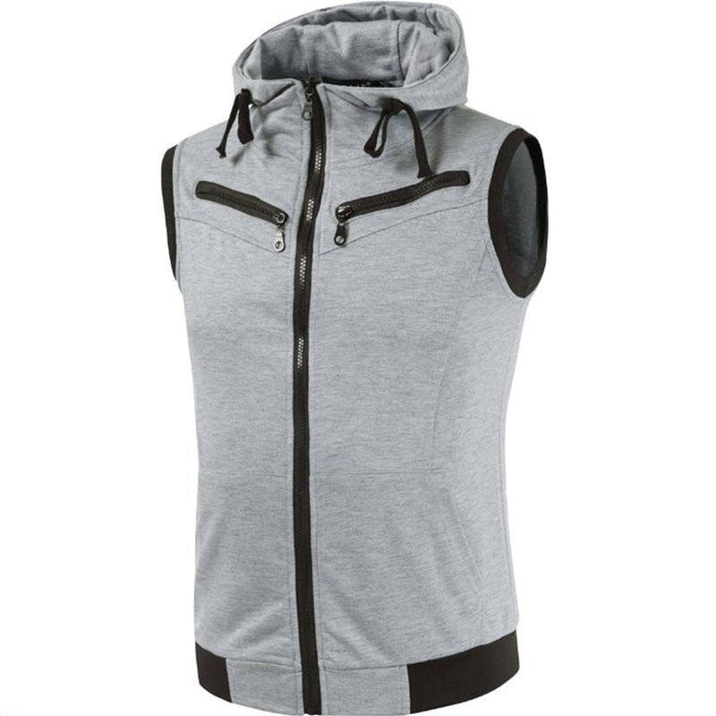 Men Camouflage Jacket Vest Casual Hooded Zip Sleeveless Tops - Amazitshop