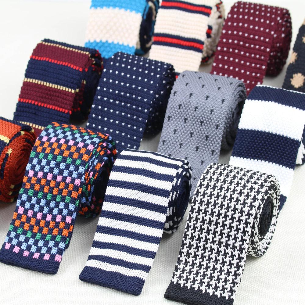 Men Knitted Knit Leisure Striped Ties Fashion Skinny Narrow Slim Neck Ties For Men Skinny Woven Designer Cravat - Amazitshop