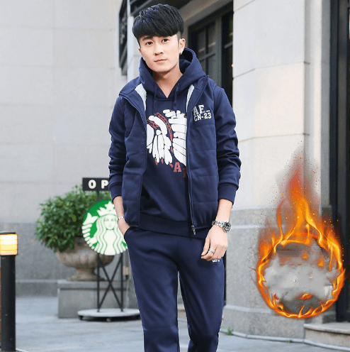 Men Plus Velvet Padded Clothes Suit - Amazitshop