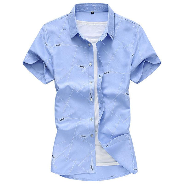 Men Short Sleeve Cotton Flower Shirt Mens Dress Shirts - Amazitshop