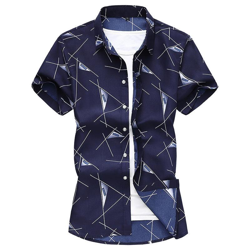 Men Short Sleeve Cotton Flower Shirt Mens Dress Shirts - Amazitshop