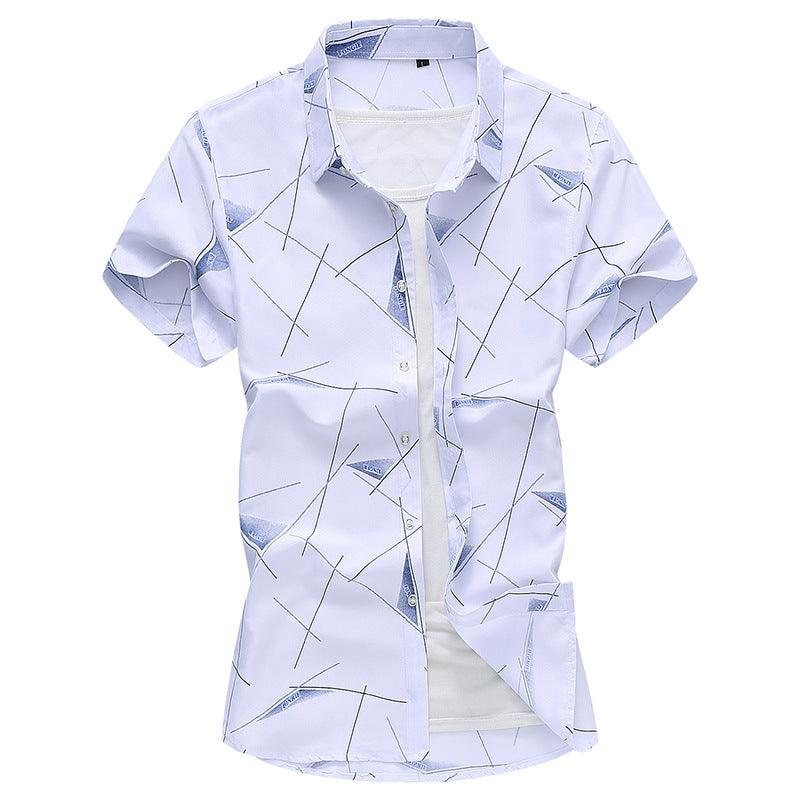 Men Short Sleeve Cotton Flower Shirt Mens Dress Shirts - Amazitshop