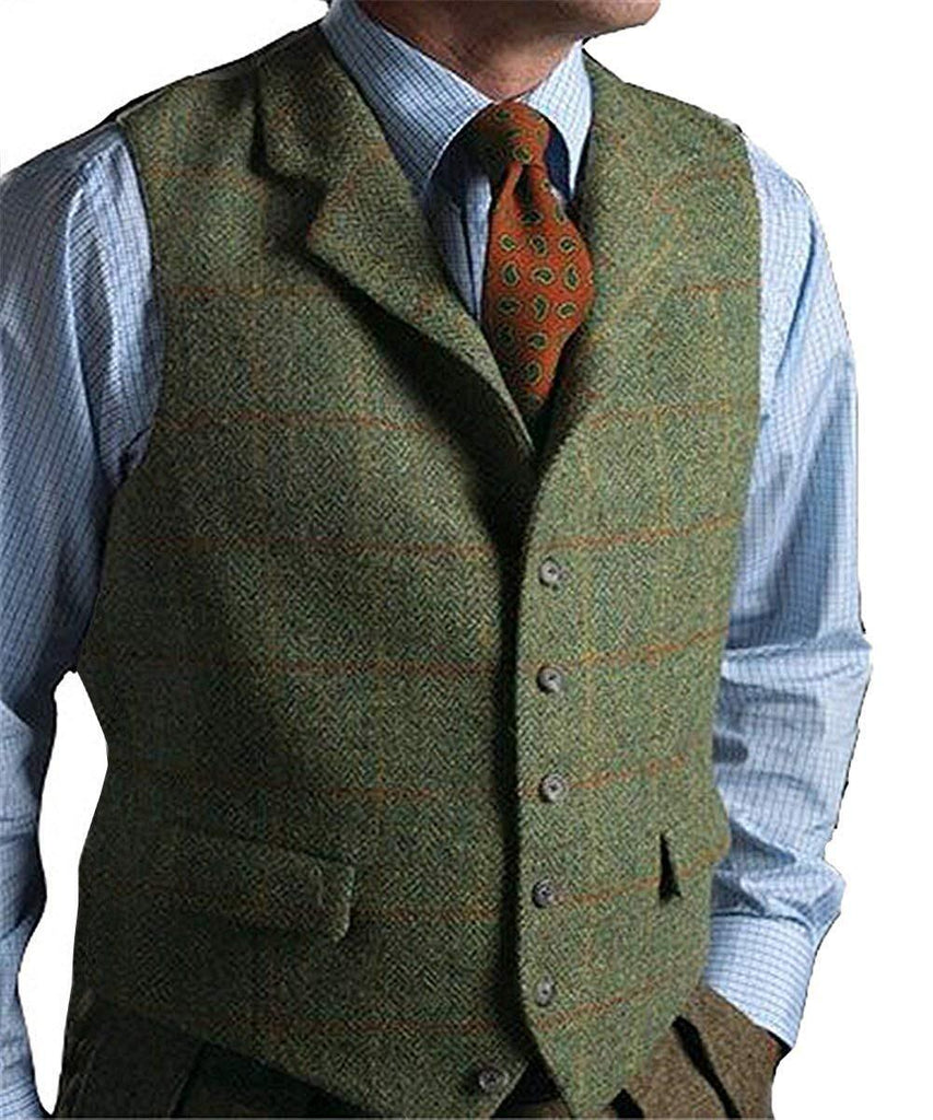 men suits plaid tweed gilet - Amazitshop