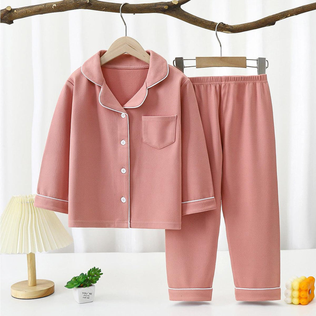 Men's And Women's Long - sleeved Lapel Loungewear Two - piece Set - Amazitshop