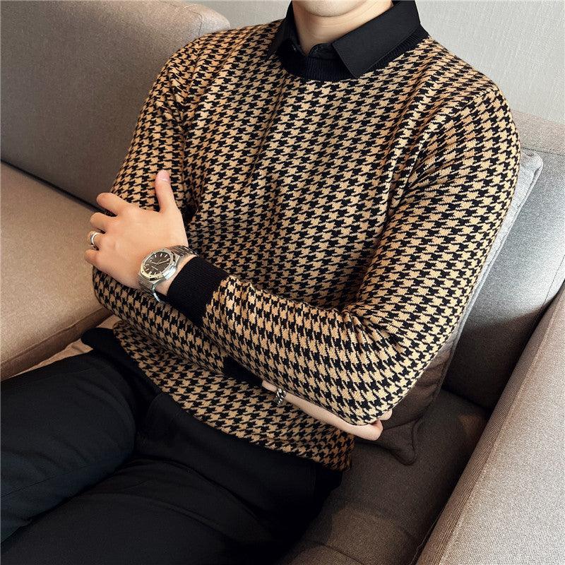 Men's British Slim - fitting Casual Patchwork Knitwear Sweater - Amazitshop