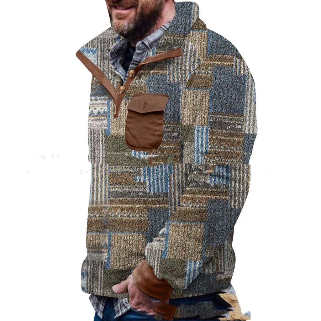 Men's Casual Flannel Fleece Sweatshirt Button Pocket Sweater - Amazitshop