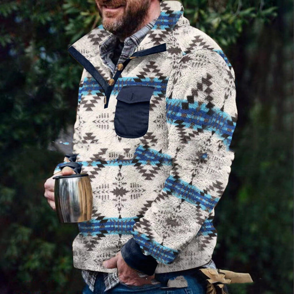 Men's Casual Flannel Fleece Sweatshirt Button Pocket Sweater - Amazitshop