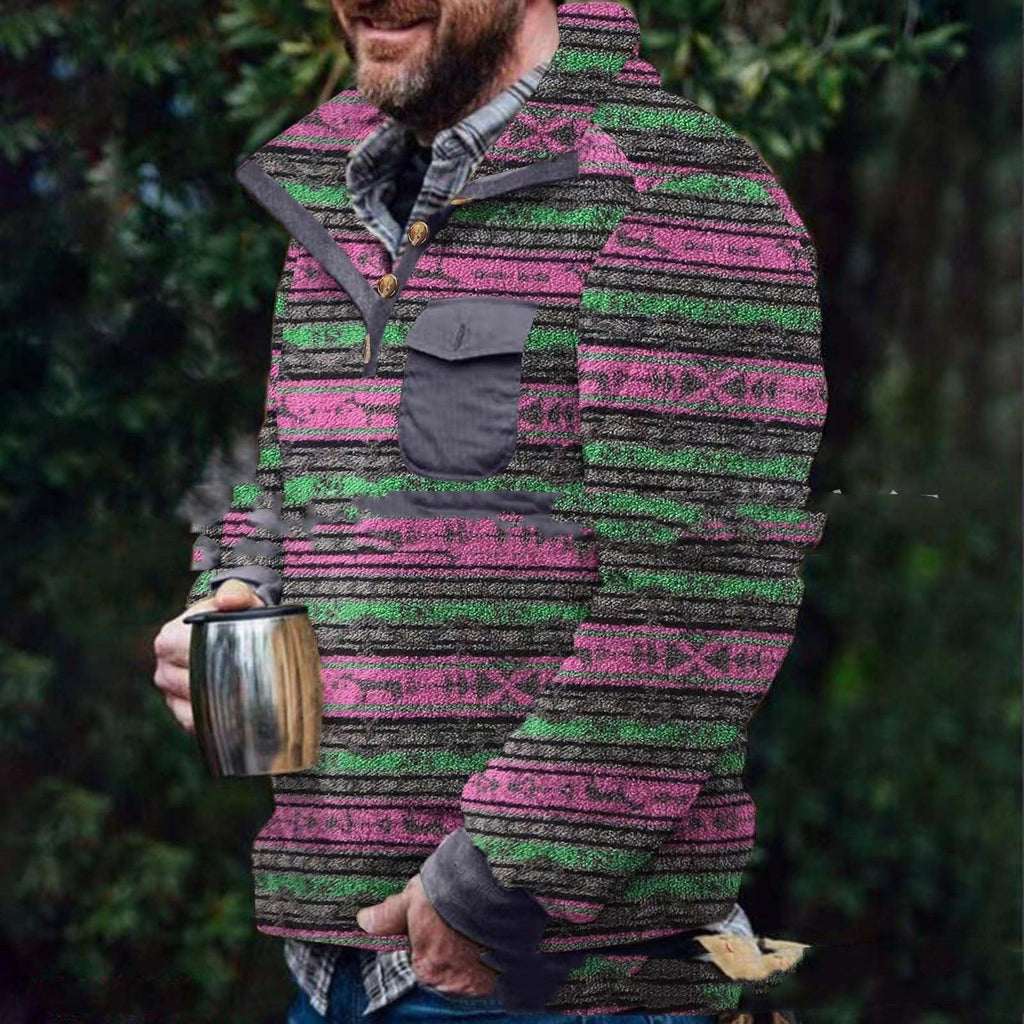 Men's Casual Flannel Fleece Sweatshirt Button Pocket Sweater - Amazitshop