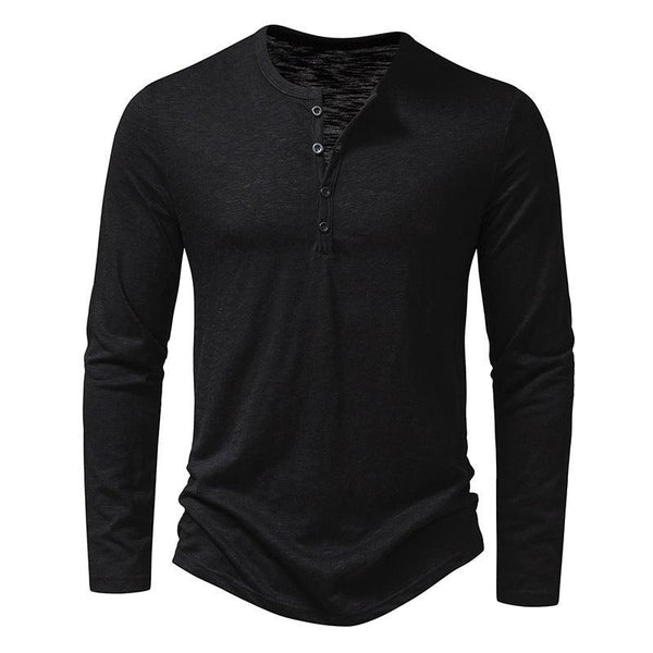 Mens Clothing Long Sleeve T-shirt Fashion Button Henry Collar Tops - Amazitshop