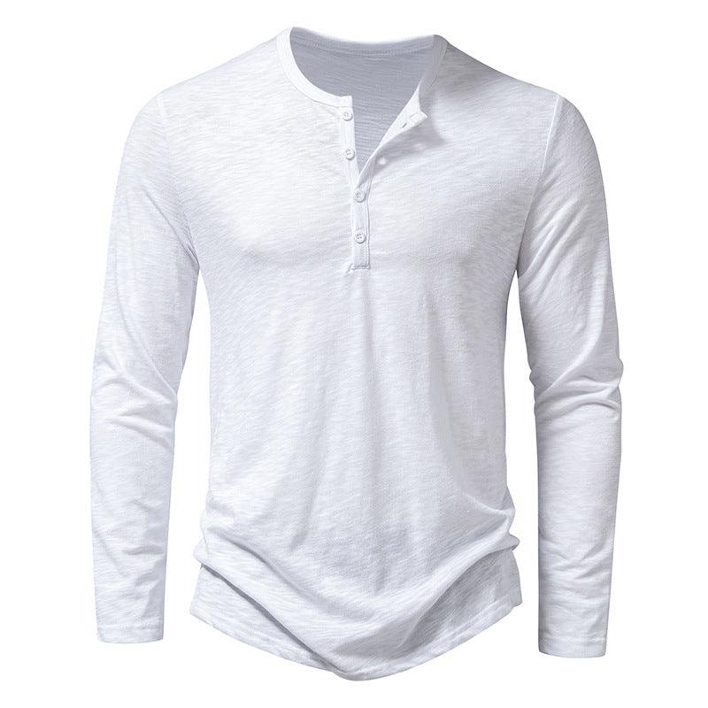 Mens Clothing Long Sleeve T-shirt Fashion Button Henry Collar Tops - Amazitshop