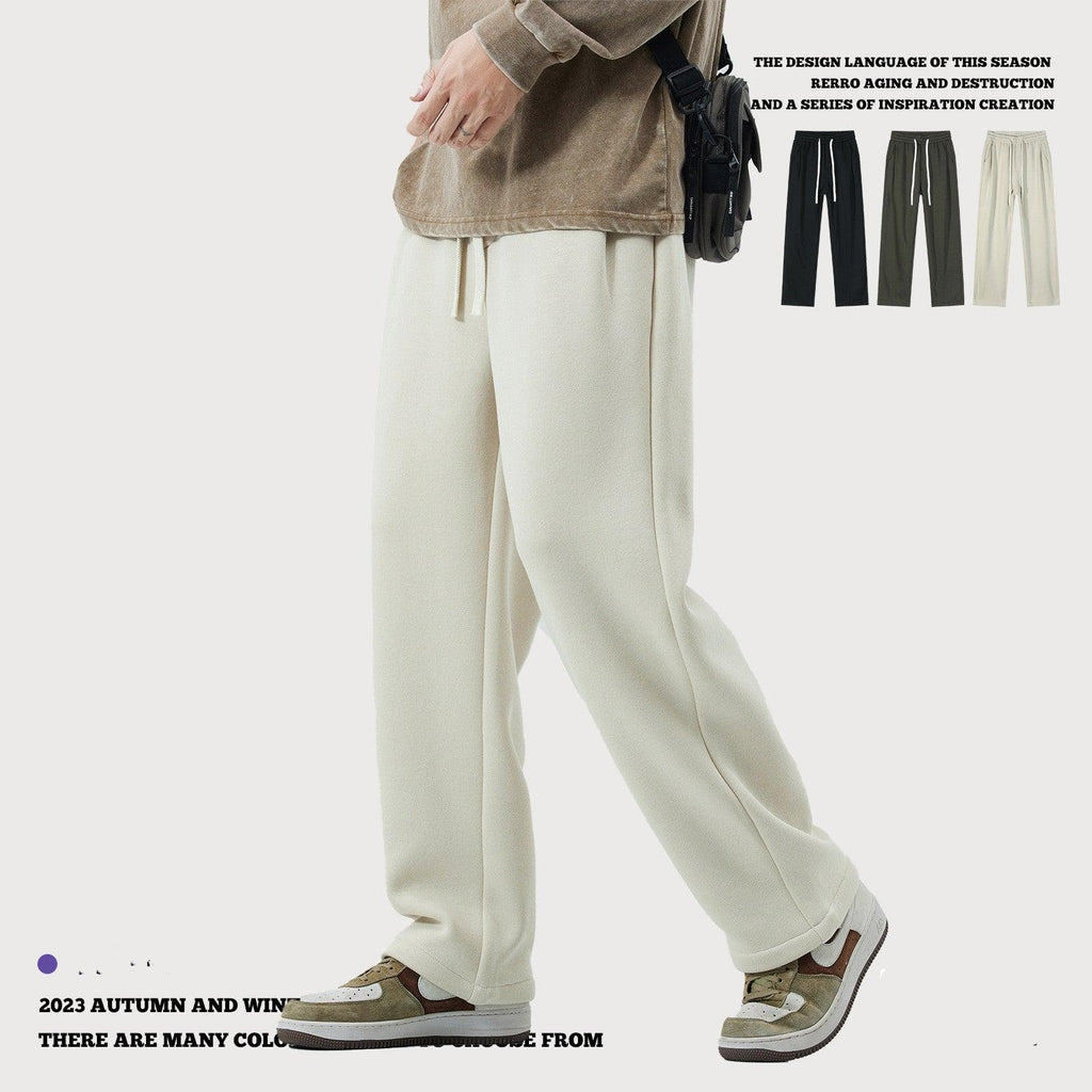 Men's Clothing Straight Drooping Fleece - lined Pants - Amazitshop