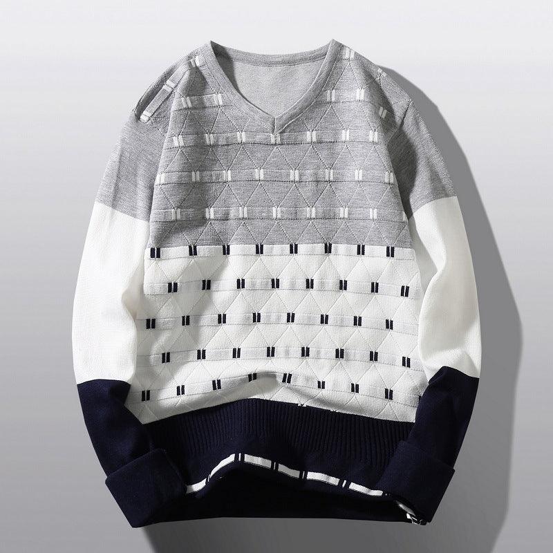 Men's Color Blocking V - neck Knitwear In Europe And America - Amazitshop