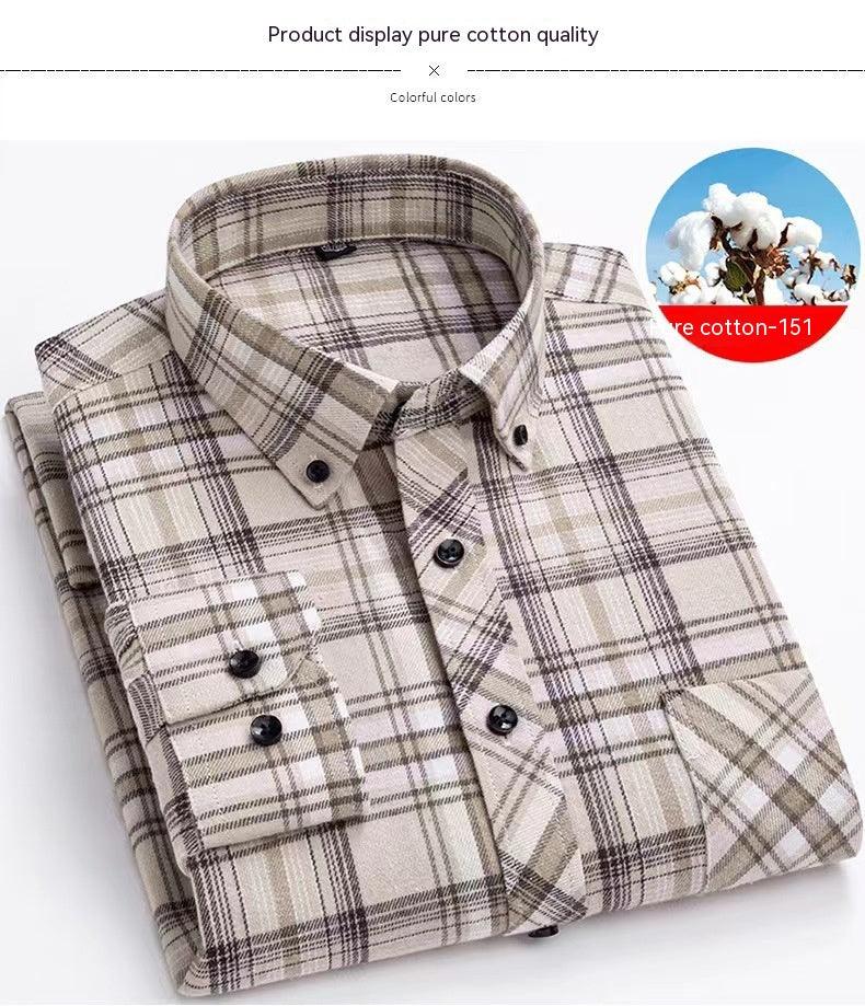 Men's Cotton Brushed Plaid Shirt - Amazitshop