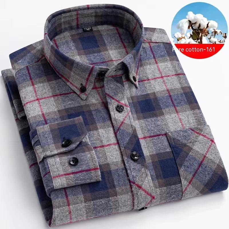 Men's Cotton Brushed Plaid Shirt - Amazitshop
