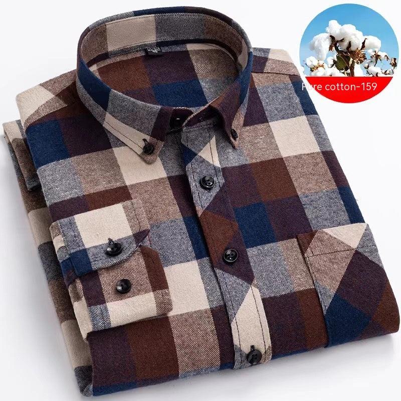 Men's Cotton Brushed Plaid Shirt - Amazitshop