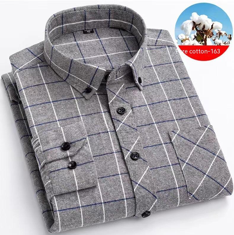 Men's Cotton Brushed Plaid Shirt - Amazitshop