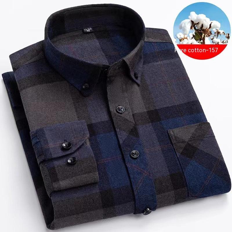 Men's Cotton Brushed Plaid Shirt - Amazitshop