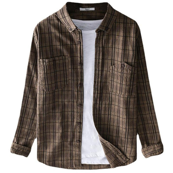 Men's Cotton Long - sleeved Striped Shirt Slim Top - Amazitshop