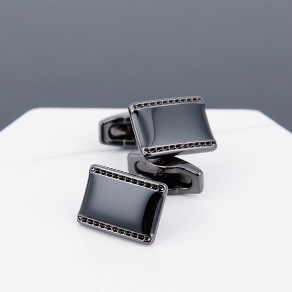 Mens Cufflinks Black Face Grey Copper Sleeve Stud - Amazitshop