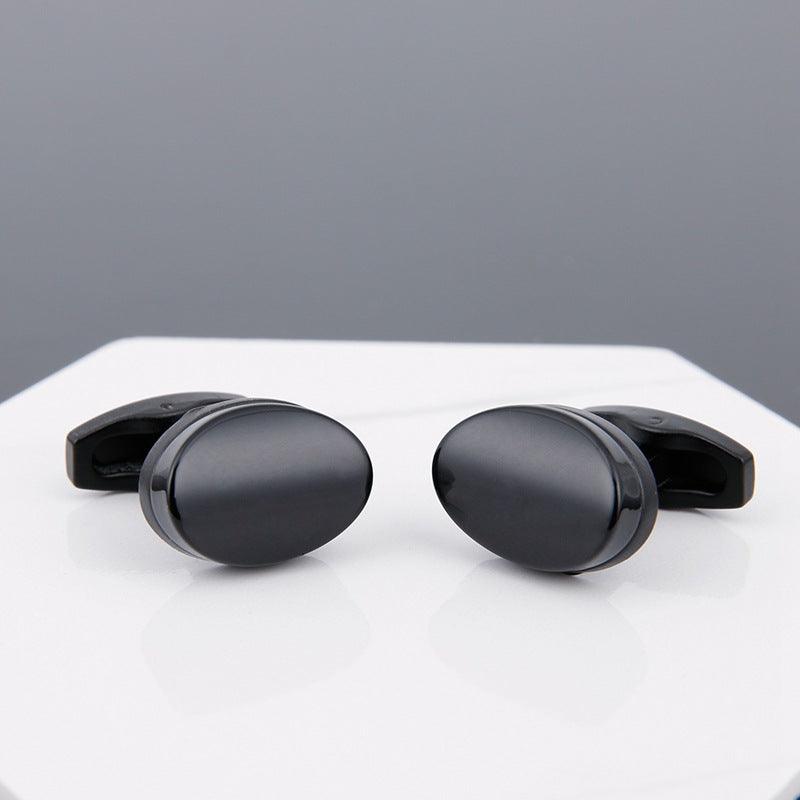 Mens Cufflinks Black Face Grey Copper Sleeve Stud - Amazitshop