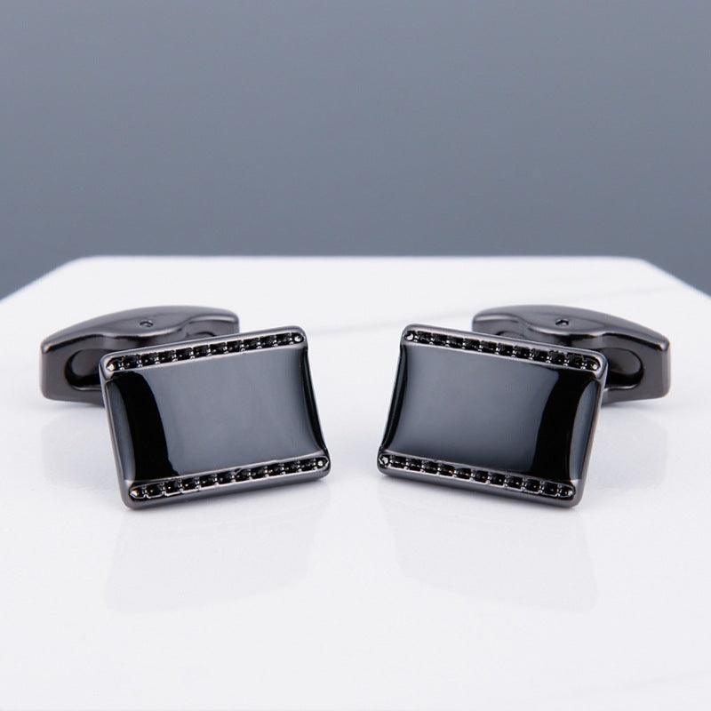 Mens Cufflinks Black Face Grey Copper Sleeve Stud - Amazitshop