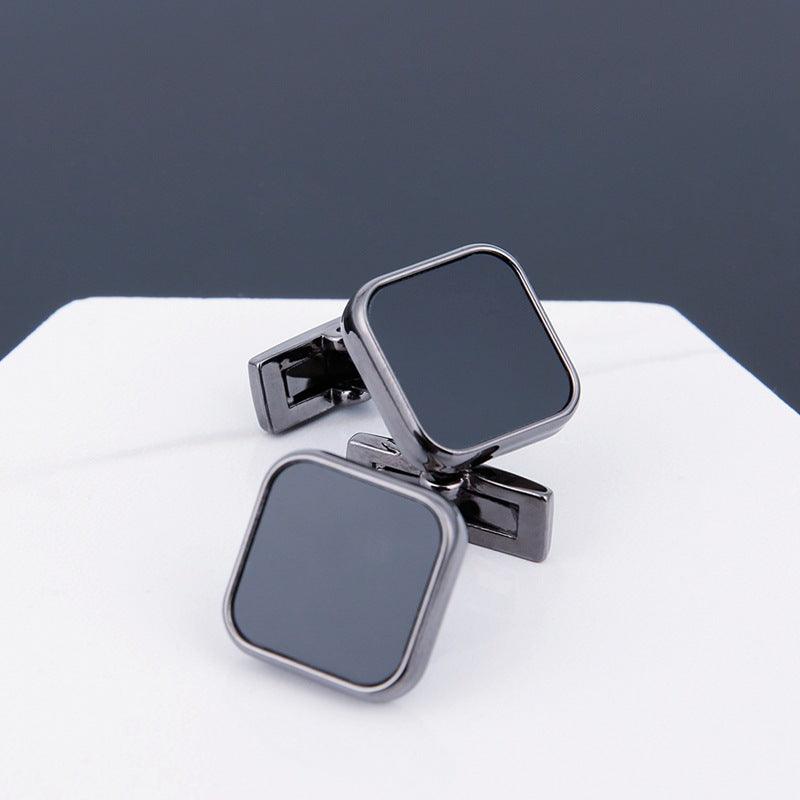 Mens Cufflinks Black Face Grey Copper Sleeve Stud - Amazitshop
