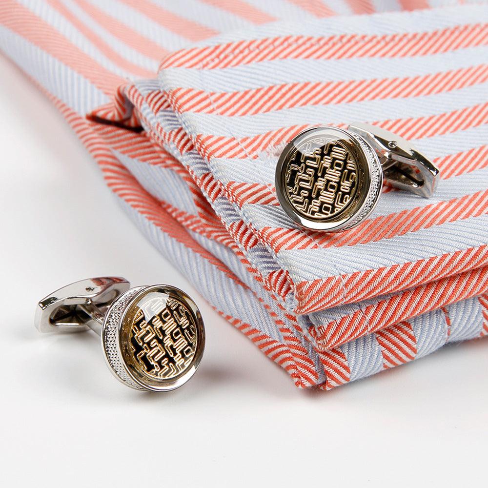 Men's Cufflinks Fashion Yellow Pattern Round - Amazitshop