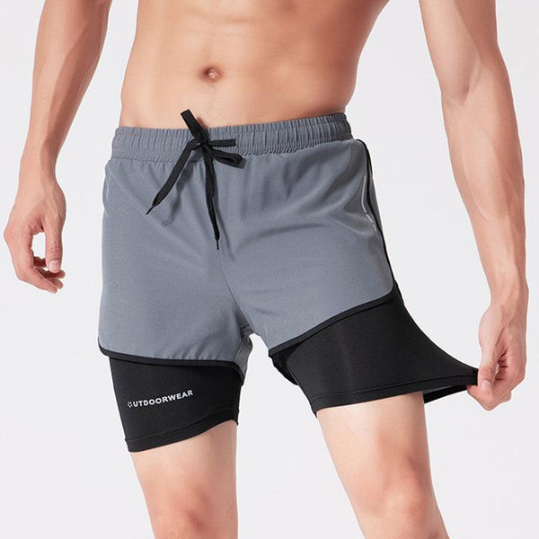 Men's Drawstring Sports Shorts Double Layer Quick Dry High Elasticity Activewear Pants - Amazitshop