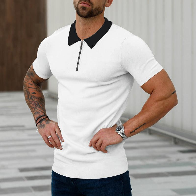 Men's Fashion Casual Patchwork Contrast Color Polo Shirt Short Sleeve - Amazitshop