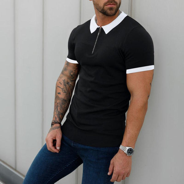 Men's Fashion Casual Patchwork Contrast Color Polo Shirt Short Sleeve - Amazitshop