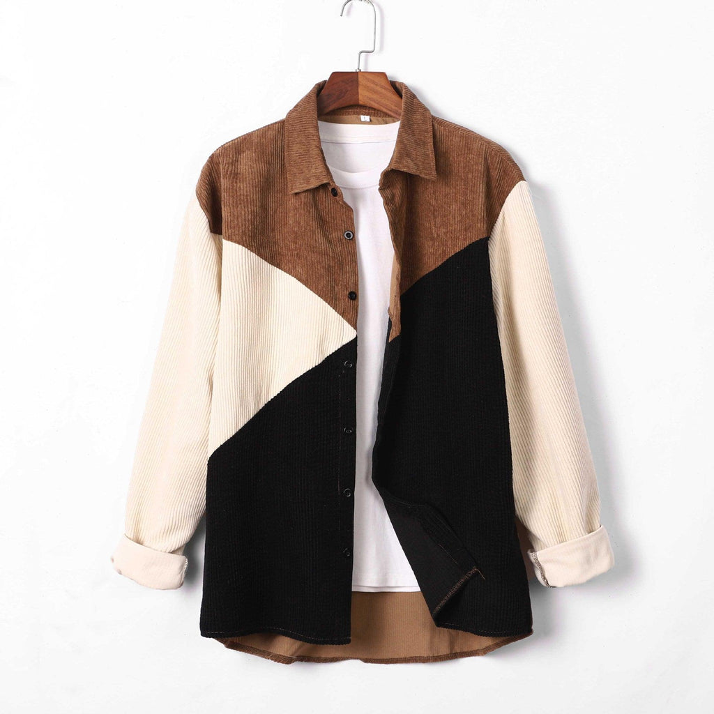 Men's Fashion Stitching Corduroy Long - sleeved Shirt - Amazitshop