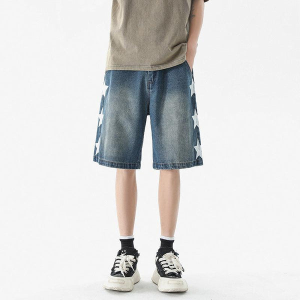 Mens Fashion Vintage Star Patch Jeans - Amazitshop