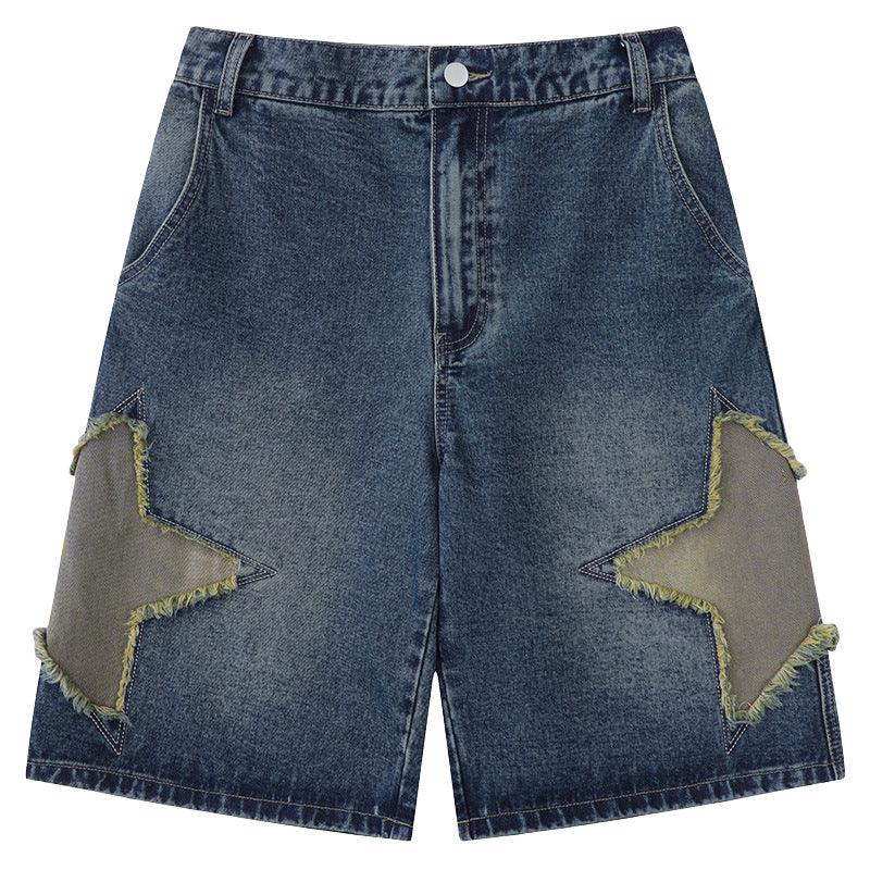 Mens Fashion Vintage Star Patch Jeans - Amazitshop