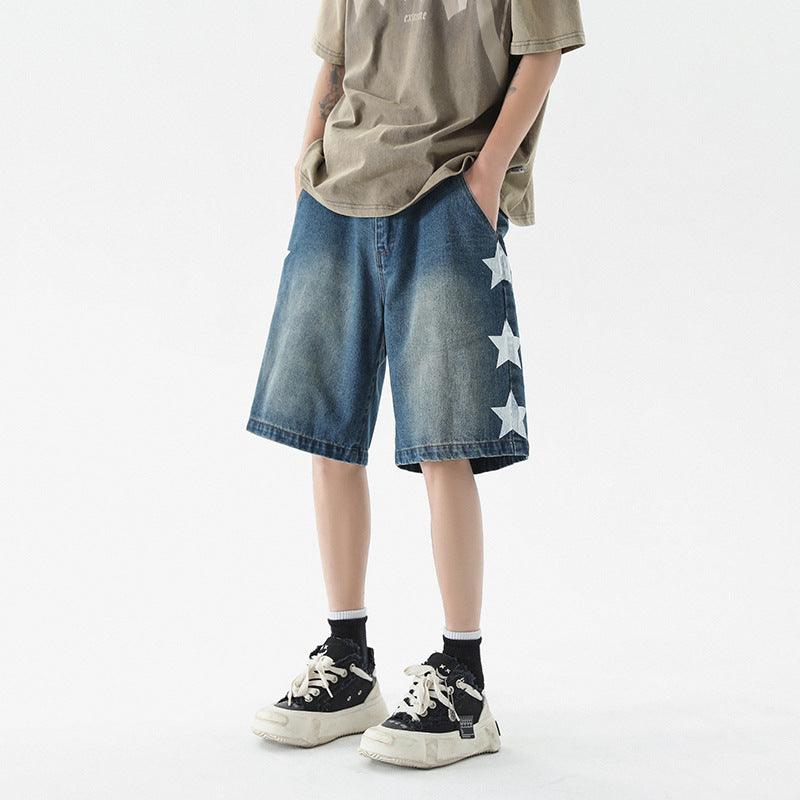 Mens Fashion Vintage Star Patch Jeans - Amazitshop