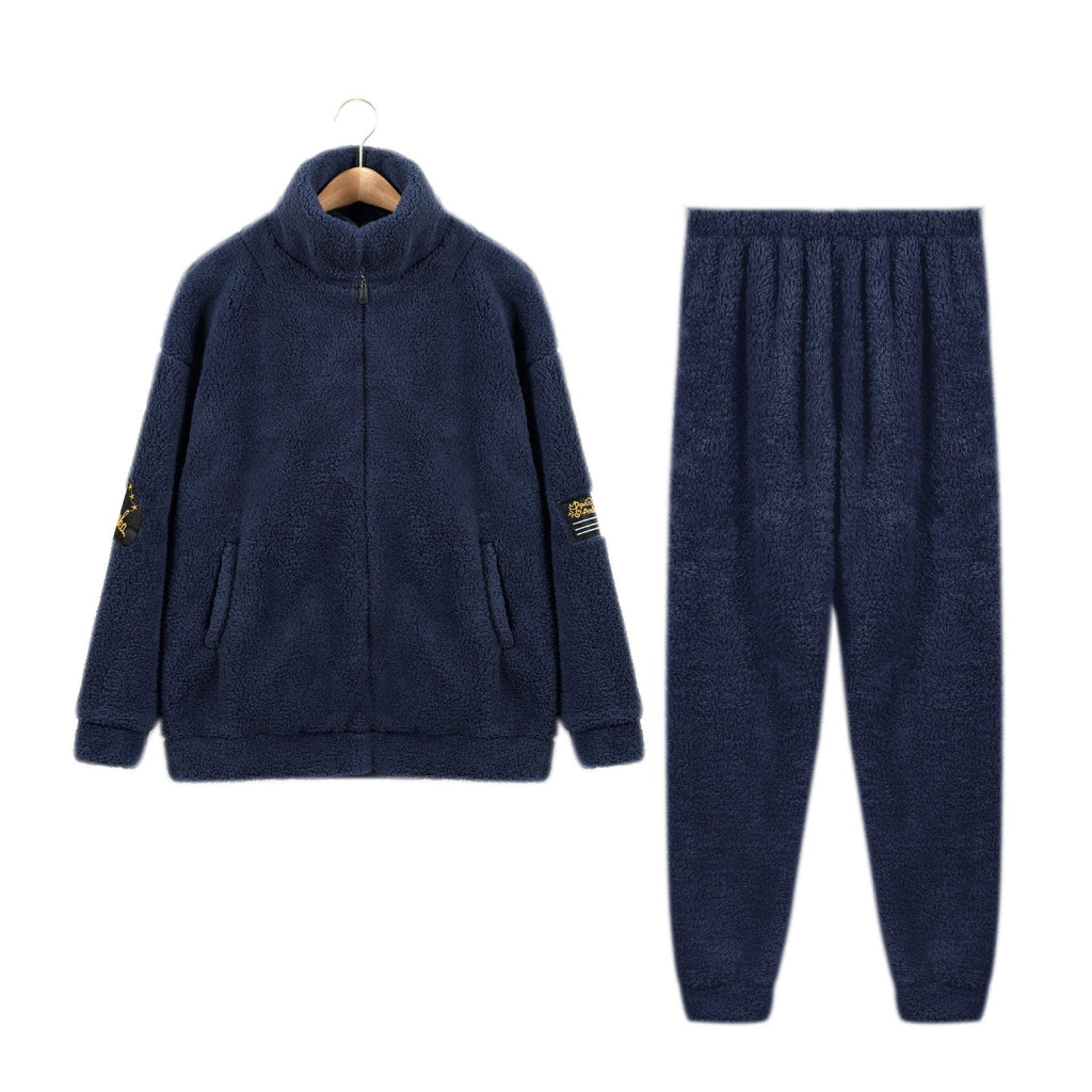 Men's Flannel Pajamas Stand Collar Zipper With Extra Thickness For Warmth - Amazitshop