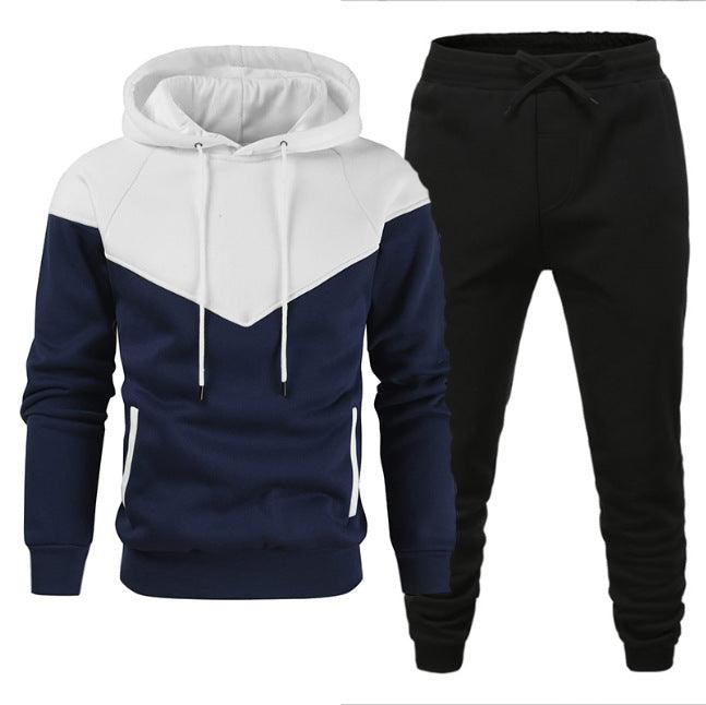 Men's Fleece - lined Sweater Suit Teenagers Fashion Casual Exercise Stitching Contrast Color - Amazitshop