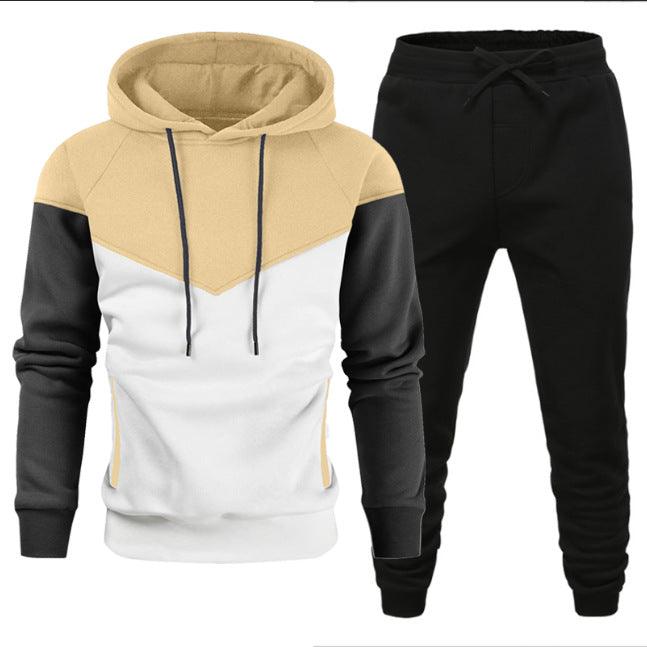 Men's Fleece - lined Sweater Suit Teenagers Fashion Casual Exercise Stitching Contrast Color - Amazitshop